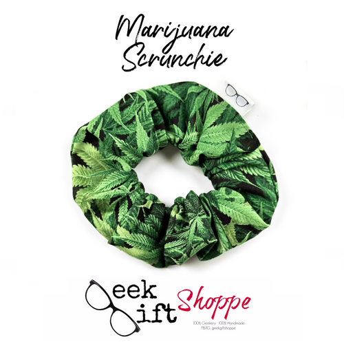 Marijuana Scrunchie • Pot Leaf Hair Scrunchy • Hair Tie • 90s Fashion Style • Unique Fun Gift for Her • 420 Mary Jane Hemp Trendy Pot Head
