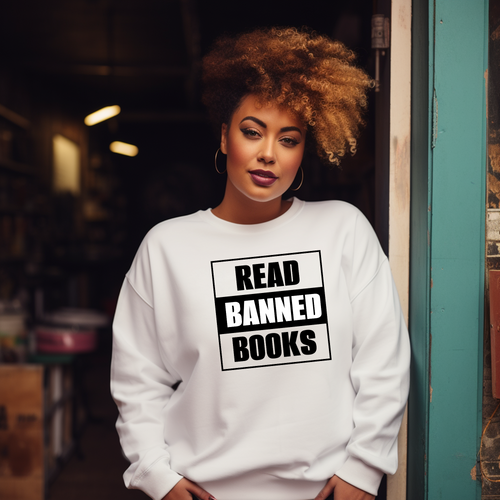 Read Banned Books Sweatshirt • Crewneck • White Black Sweat Shirt • Unisex Sweater • Aesthetic Gift Book Lover Teacher Librarian Bookworm