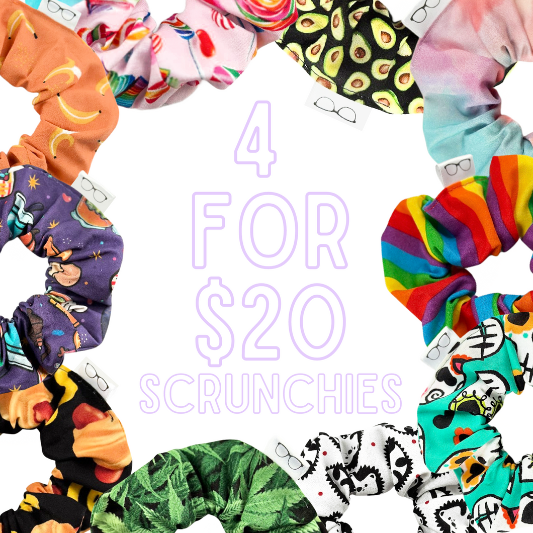 Four for Twenty Scrunchie Bundle • Cute Hair Scrunchy • Trendy Hair Tie •90s Fashion Style • Sale Discounted Deal Buy and Save Gift Under 20