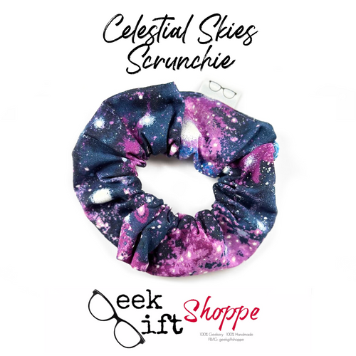 Celestial Skies Scrunchie • Cute Scrunchy HS0003 • Hair Tie • 90s Fashion • Gift for Her Teen Girl • Purple Blue Glitter Night Sky Ponytail