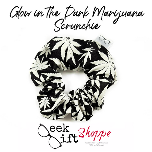 Glow in the Dark Marijuana Scrunchie • GITD Pot Leaf Hair Scrunchy • Hair Tie • 90s Fashion Style • 420 Mary Jane Hemp PotHead Gift for Her