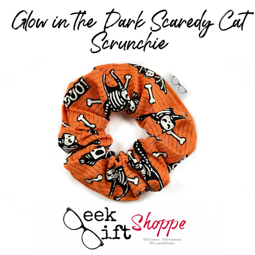 Glow in the Dark Scaredy Cat Scrunchie • Cute Hair Scrunchy • Orange Black Halloween Hair Tie • 90s Fashion Style • Gift for Her Teen Girl