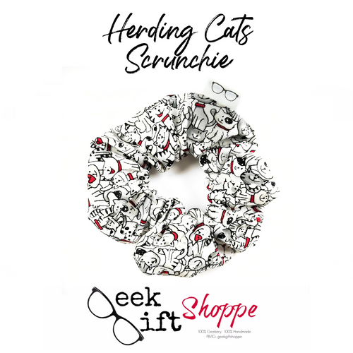 Herding Cats Scrunchie • Cute Animal Scrunchy • Hair Tie • 90s Fashion Style • Unique Gift for Her Teen Girl • Black White Kitty Kitties
