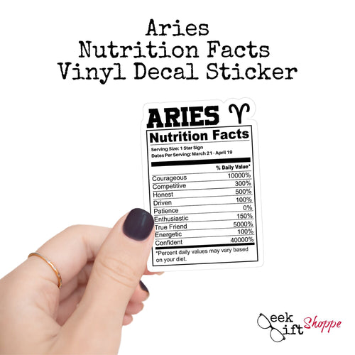 Aries Zodiac Nutrition Label Sticker Vinyl Decal / Water Bottle Sticker / Waterproof Car Decal / Laptop Sticker / Horoscope Astrology