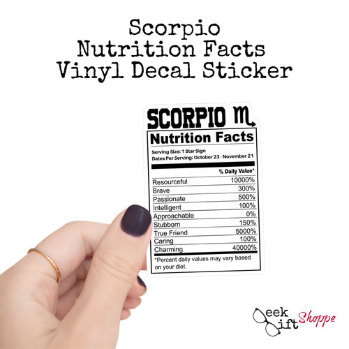 Scorpio Zodiac Nutrition Label Sticker Vinyl Decal / Water Bottle Sticker / Waterproof Car Decal / Laptop Sticker / Horoscope Astrology