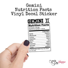 Gemini Zodiac Nutrition Label Sticker Vinyl Decal / Water Bottle Sticker / Waterproof Car Decal / Laptop Sticker / Horoscope Astrology