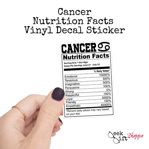 Cancer Zodiac Nutrition Label Sticker Vinyl Decal / Water Bottle Sticker / Waterproof Car Decal / Laptop Sticker / Horoscope Astrology