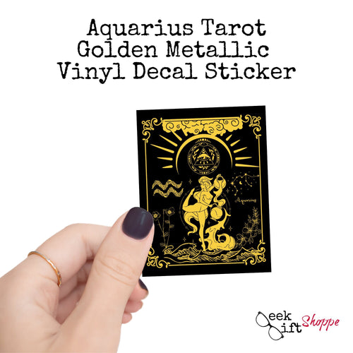 Aquarius Zodiac Tarot Sticker Vinyl Decal / Water Bottle Sticker / Waterproof Car Decal Laptop Sticker / Horoscope Astrology / Gold Metallic