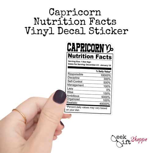 Capricorn Zodiac Nutrition Label Sticker Vinyl Decal / Water Bottle Sticker / Waterproof Car Decal / Laptop Sticker / Horoscope Astrology