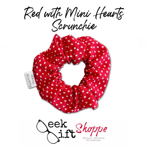 Red with Mini Hearts Scrunchies • Cute Hair Scrunchy • Valentine Hair Tie • 90s Fashion Style • Gift for Her Teen Girl • Hair Accessory