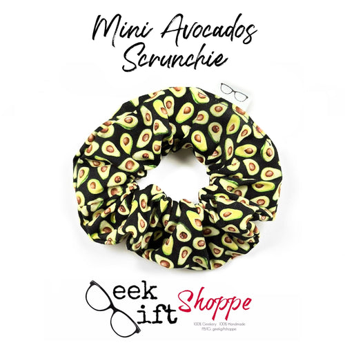 Mini Avocados Scrunchie • Cute Hair Scrunchy HS0005 • Trendy Hair Tie • 90s Fashion Style • Gift for Teen Girl • Black Green Food Ponytail