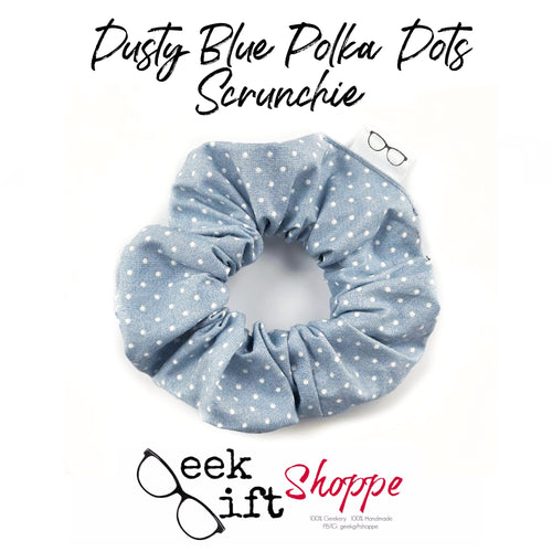 Dusty Blue Polka Dots Scrunchie • Cute Hair Scrunchy • Boho Hair Tie • 90s Fashion Style • Gift for Her Teen Girl • Romantic Cottagecore